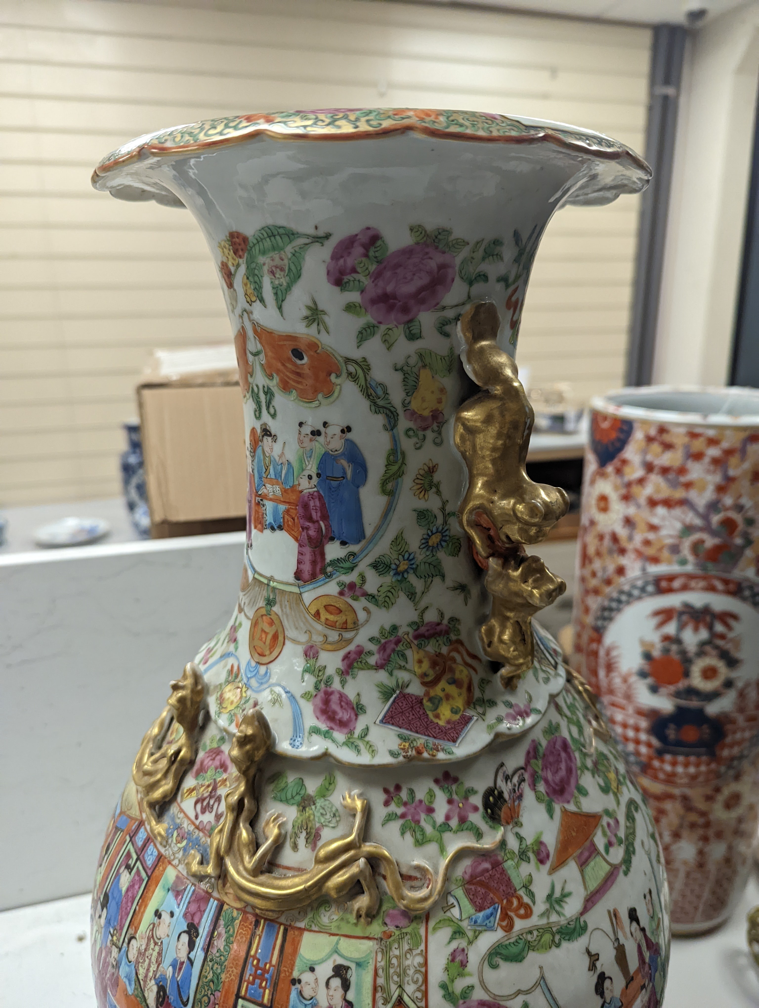 A large Chinese Canton decorated famille rose vase, 19th century, 59cm